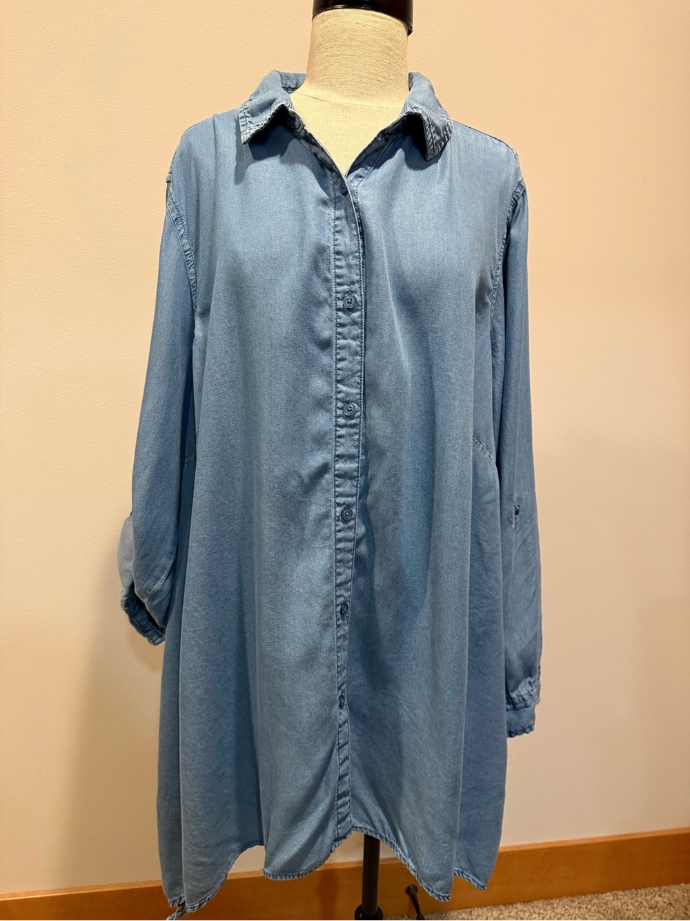 Light Blue Denim Chambray Button-Down Shirt Dress